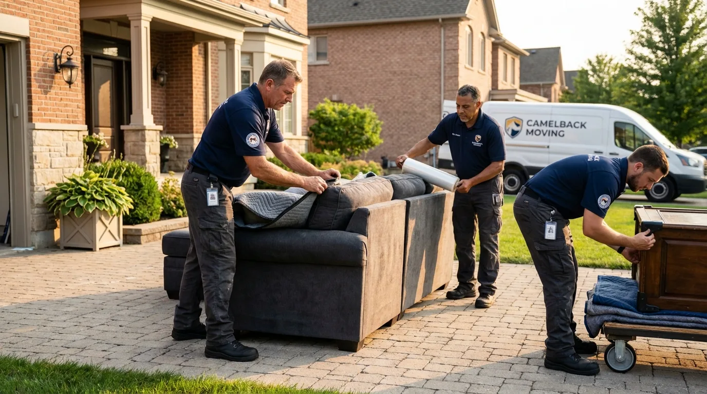 Large estate moving crew wrapping furniture in Quincy, IL