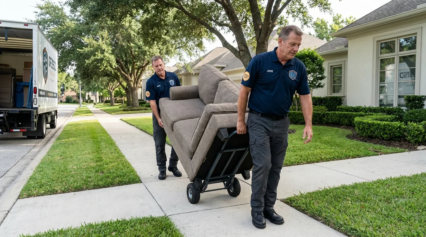 Local residential moving crew loading furniture in Quincy, IL